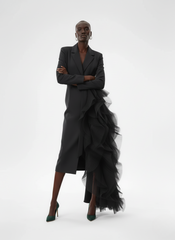 Asymmetric Ruffle Cascade Coat Dress