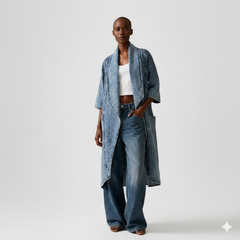 Architectural Longline Denim Kimono Coat