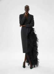 Asymmetric Ruffle Cascade Coat Dress