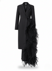 Asymmetric Ruffle Cascade Coat Dress