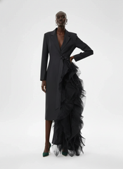 Asymmetric Ruffle Cascade Coat Dress