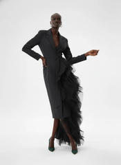 Asymmetric Ruffle Cascade Coat Dress