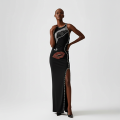Abstract Face Art Slit Maxi Dress