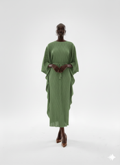Mocha Textured Kaftan Pleated Dress