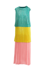 Colorblock Metallic Pleated Dress