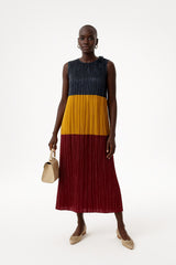 Colorblock Metallic Pleated Dress