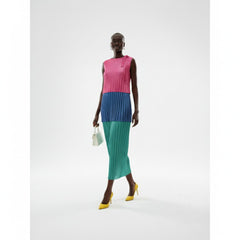 Colorblock Metallic Pleated Dress