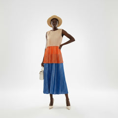 Colorblock Metallic Pleated Dress