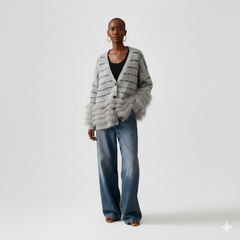 Statement Knit Cardigan with Faux Fur Trim