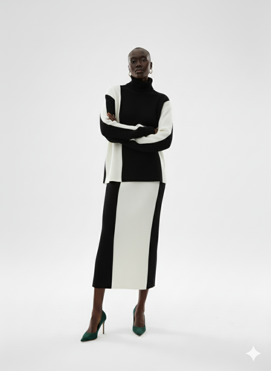 Monochrome Vertical Block Knit Set