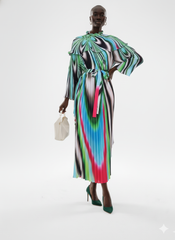 Ombre Swirl Print Pleated Maxi Dress
