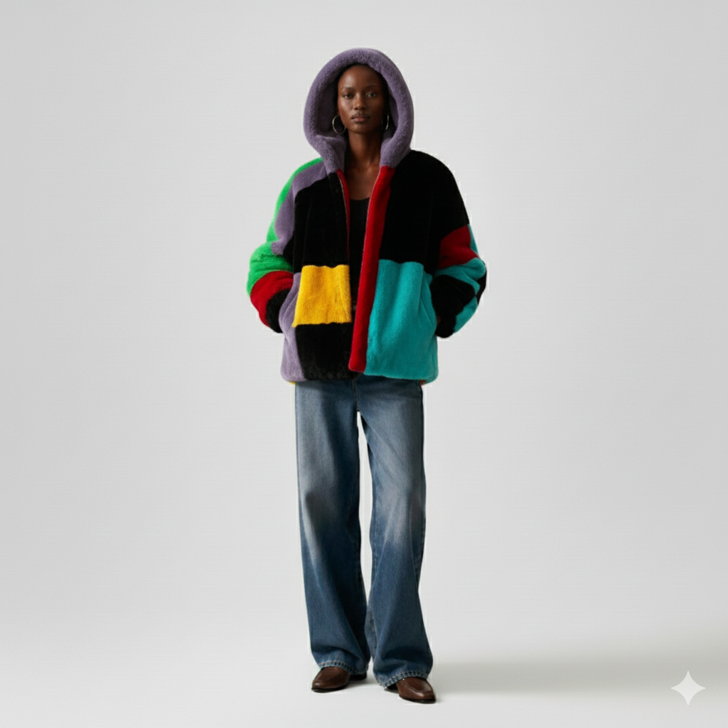 The Eclectic Patchwork Faux Fur Hooded Jacket