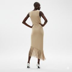 The Glimmering Fringe Asymmetric Knit Dress