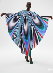Ombre Swirl Print Pleated Maxi Dress