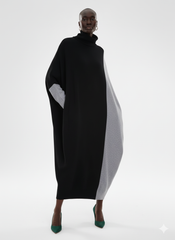 Color-Block Turtleneck Maxi Sweater Dress - 3 day shipping