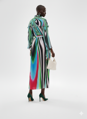 Ombre Swirl Print Pleated Maxi Dress