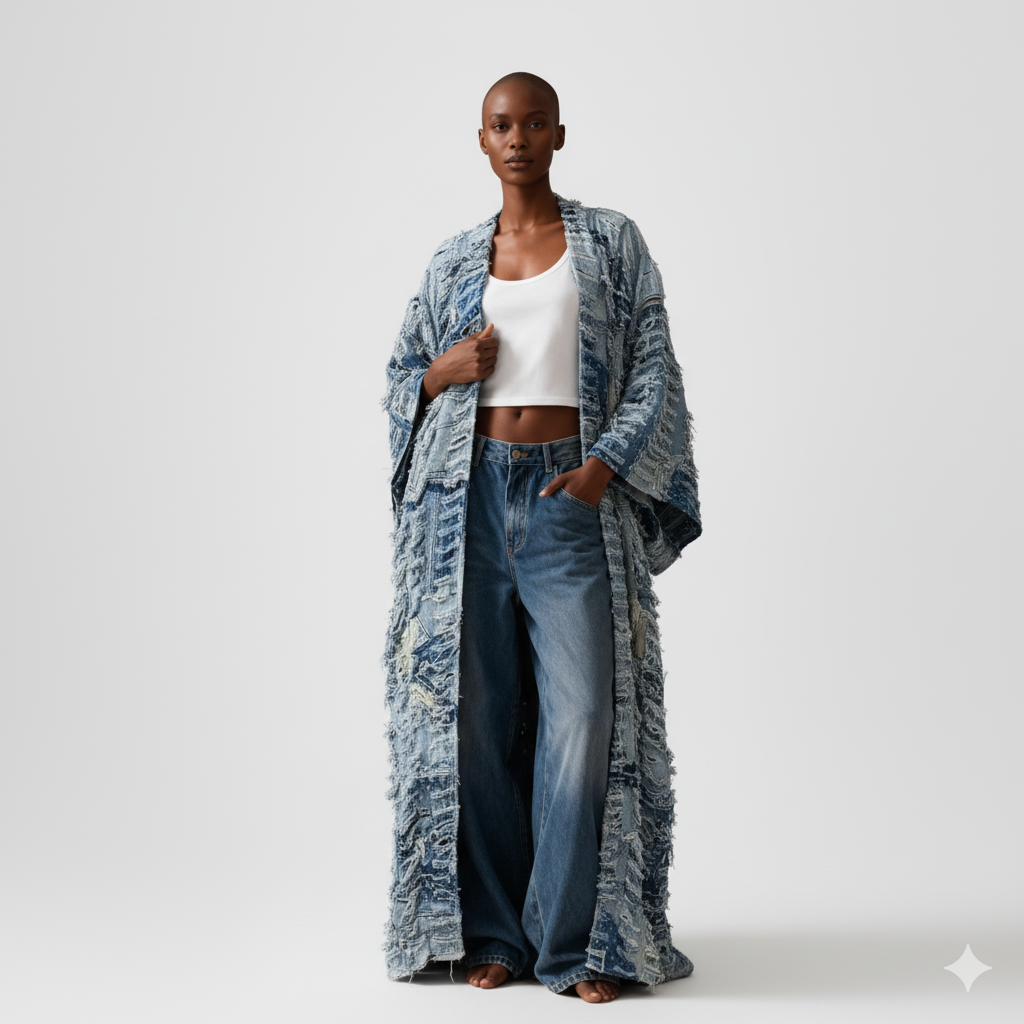 The Urban Fringe Denim Maxi Kimono
