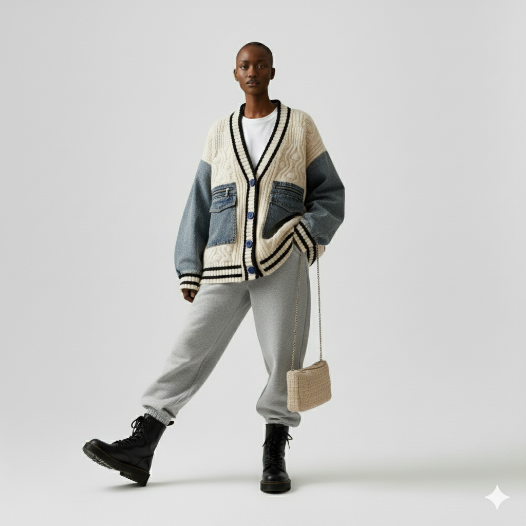 The Collegiate Denim-Knit Cardigan