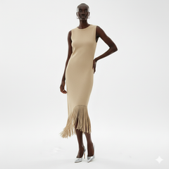 The Glimmering Fringe Asymmetric Knit Dress