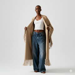 The Nomadic Charm Solid Fringed Shawl Coat