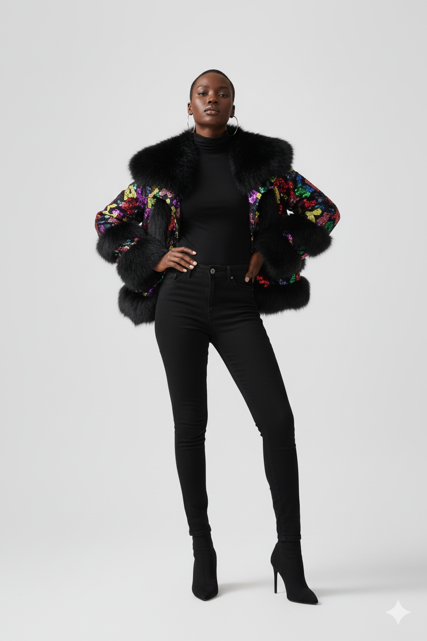 The Party Queen Sequin & Faux Fur Jacket