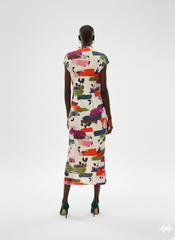 Abstract Floral Pleated Print Midi Dress