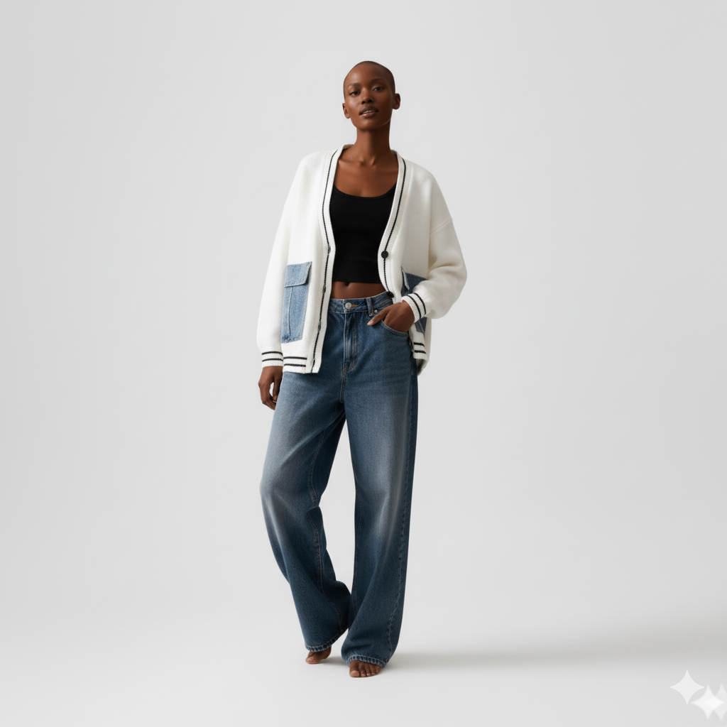 The Varsity Trim Denim Pocket Cardigan