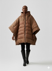 Oversized Hooded Puffer Poncho Coat