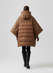 Oversized Hooded Puffer Poncho Coat