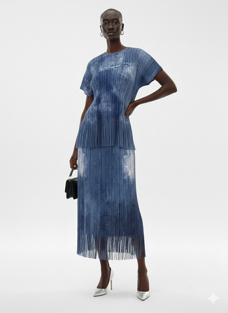 Tie-Dye Pleated Fringe Two-Piece Set