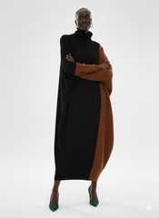 Color-Block Turtleneck Maxi Sweater Dress - 3 day shipping
