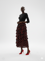 Black Polka Dot Ruffle Tiered Midi Dress