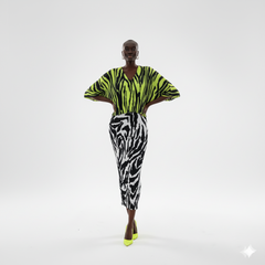 Zebra Print Contrast Pleated Batwing Maxi Dress