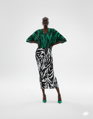 Zebra Print Contrast Pleated Batwing Maxi Dress