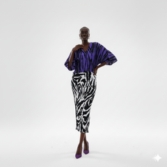 Zebra Print Contrast Pleated Batwing Maxi Dress