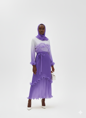 Sunset Ombre Pleated Ruffle Midi Dress