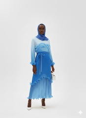 Sunset Ombre Pleated Ruffle Midi Dress