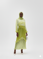 Sunset Ombre Pleated Ruffle Midi Dress