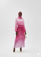 Sunset Ombre Pleated Ruffle Midi Dress