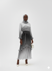 Sunset Ombre Pleated Ruffle Midi Dress