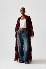 Fringe Trim Sheer Kimono