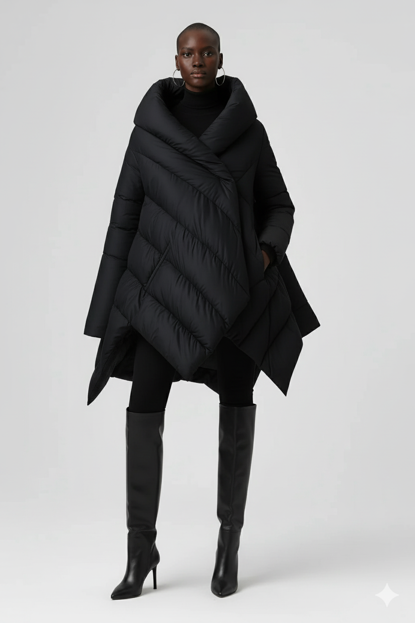 Asymmetrical Hooded Puffer Coat