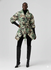 Camouflage Belted Puffer Wrap Coat
