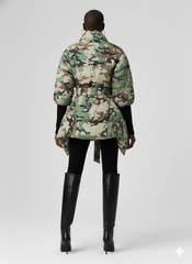 Camouflage Belted Puffer Wrap Coat