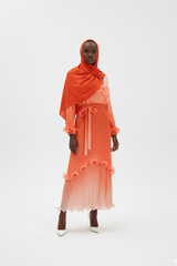 Sunset Ombre Pleated Ruffle Midi Dress