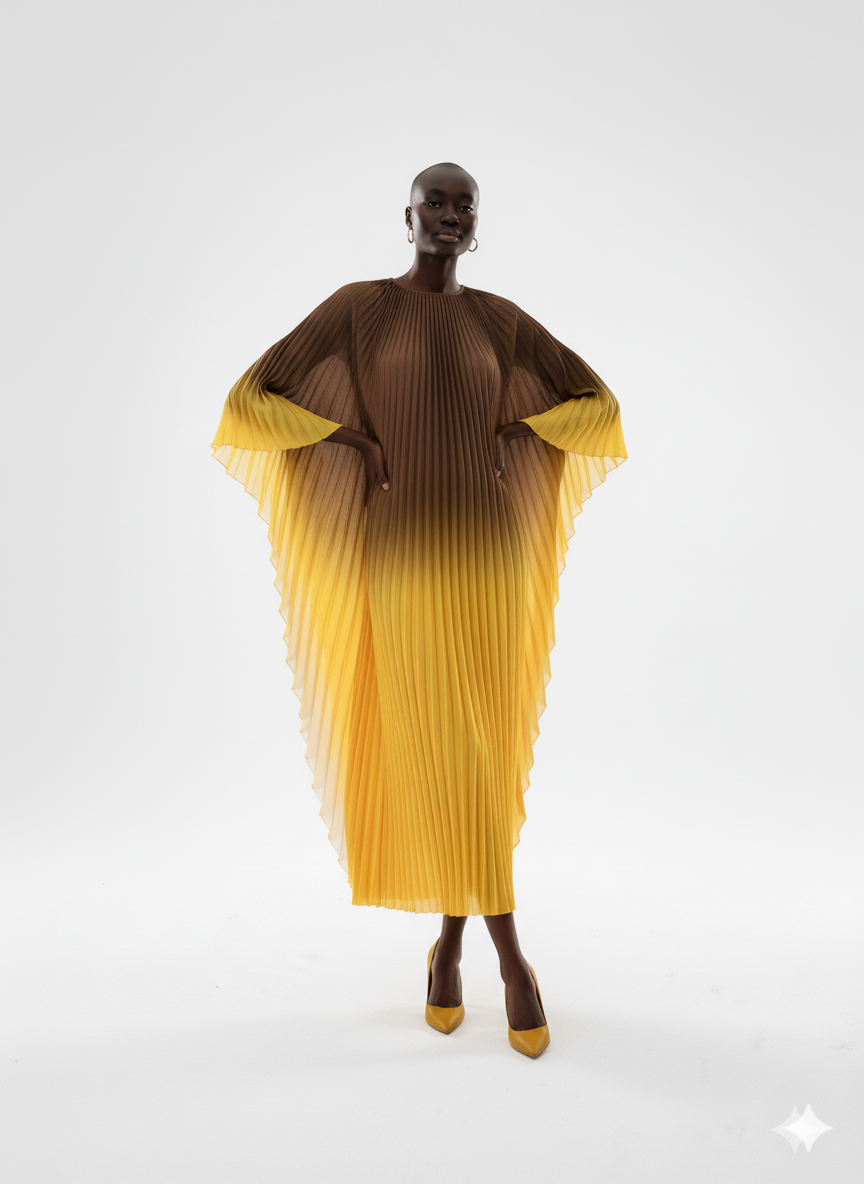 Elegant Olive Ombre Pleated Maxi Dress