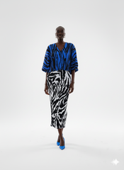 Zebra Print Contrast Pleated Batwing Maxi Dress