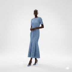 Modern Blue Pleated Midi Dress