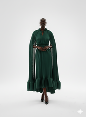 Emerald Green Pleated A-Line Dress