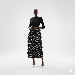 Black Polka Dot Ruffle Tiered Midi Dress